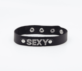 Love In Leather Diamante Sexy Word BDSM Collar - Default Title - Collars and Leads